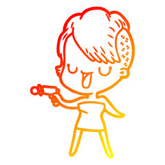 warm gradient line drawing cute cartoon girl with hipster haircut