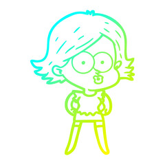 cold gradient line drawing cartoon girl pouting