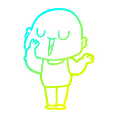 cold gradient line drawing happy cartoon bald man yawning