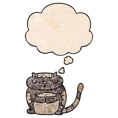 cute cartoon cat and thought bubble in grunge texture pattern style