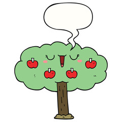 cartoon apple tree and speech bubble