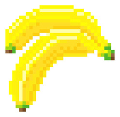 A banana pixel art 8 bit video game style fruit icon
