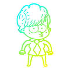 cold gradient line drawing cartoon woman