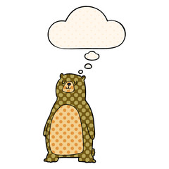 cartoon bear and thought bubble in comic book style
