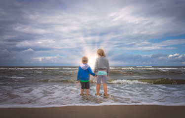 Children on the sea beach