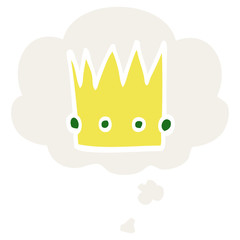 cartoon crown and thought bubble in retro style