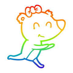rainbow gradient line drawing running female bear cartoon