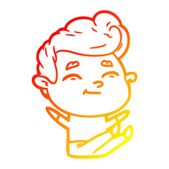 warm gradient line drawing happy cartoon man sitting