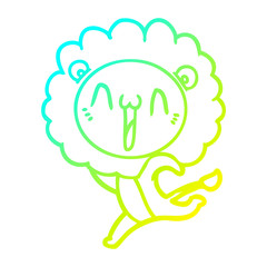 cold gradient line drawing happy cartoon lion