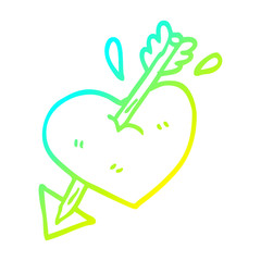 cold gradient line drawing cartoon heart shot through with arrow