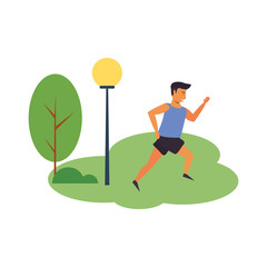 Fitness man running at park scenery