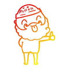 warm gradient line drawing man with beard sticking out tongue