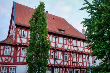 City of Eberbach along the long-distance hiking trail Neckarsteig in Germany