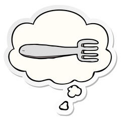cartoon fork and thought bubble as a printed sticker