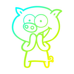 cold gradient line drawing cheerful pig cartoon