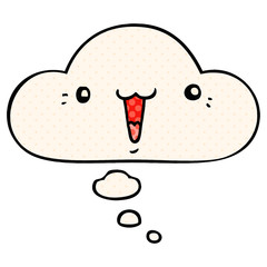 cute cartoon face and thought bubble in comic book style