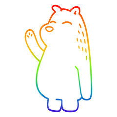 rainbow gradient line drawing cartoon bear waving