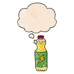 cartoon soda bottle and thought bubble in grunge texture pattern style