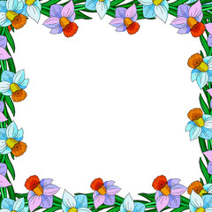 Fototapeta premium Decorative flower frame. Vector floral template for decorating greeting cards, wedding invitation, coloring books, print for t-shirt and textile.
