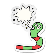 cartoon frightened worm and speech bubble sticker