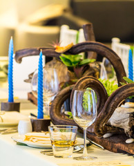 Luxury wedding party dinner table setting concept.