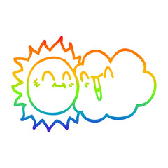 rainbow gradient line drawing cartoon happy sunshine and cloud