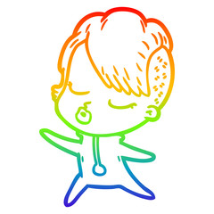 Obraz premium rainbow gradient line drawing cartoon pretty hipster girl