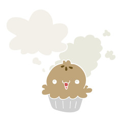 cute cartoon pie and thought bubble in retro style