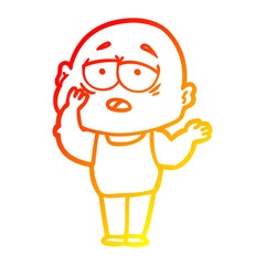 warm gradient line drawing cartoon tired bald man