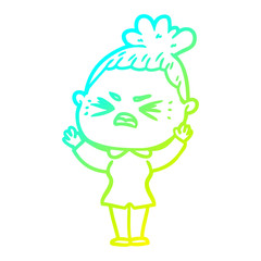 cold gradient line drawing cartoon angry woman