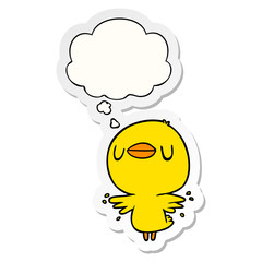 cartoon chick flapping wings and thought bubble as a printed sticker