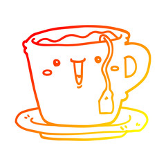 warm gradient line drawing cute cartoon cup and saucer