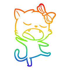 rainbow gradient line drawing cartoon singing cat