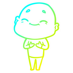 cold gradient line drawing happy cartoon bald man
