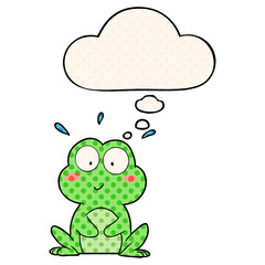 cute cartoon frog and thought bubble in comic book style