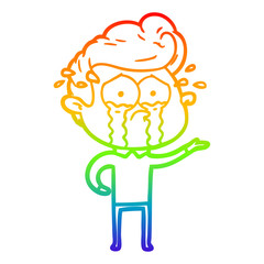 rainbow gradient line drawing cartoon crying man
