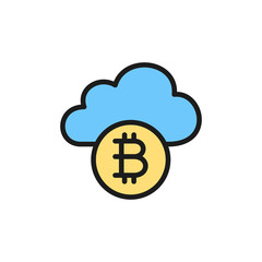 Cloud with bitcoin coin, cryptocurrency, blockchain flat color icon.