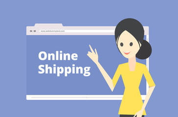 online shopping web browser with woman