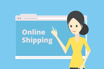 online shopping web browser with woman