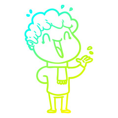 cold gradient line drawing cartoon happy man