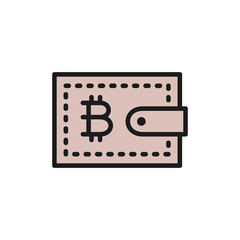 Vector bitcoin wallet, cryptocurrency flat color icon.