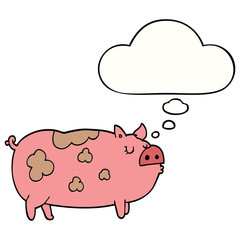 cartoon pig and thought bubble