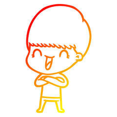 warm gradient line drawing happy cartoon boy