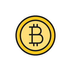 Vector bitcoin coin, cryptocurrency flat color icon.