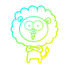 cold gradient line drawing happy cartoon lion
