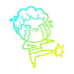 cold gradient line drawing cartoon man crying