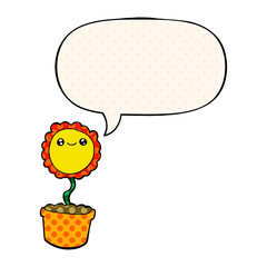 cartoon flower and speech bubble in comic book style