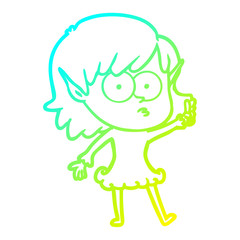 cold gradient line drawing cartoon shocked elf girl