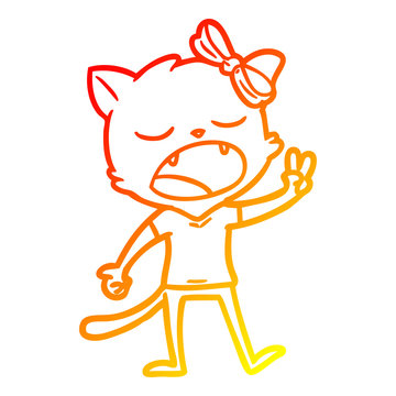 recommend clip art: warm gradient line drawing cartoon yawning cat