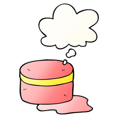 cartoon beauty lotion tub and thought bubble in smooth gradient style